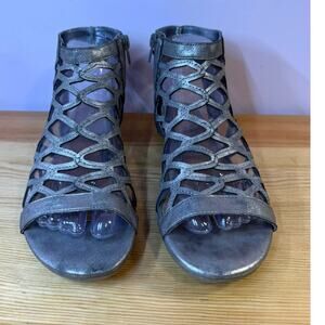 Rampage Savanna Gray Metallic Gladiator Heeled Sandals Women's Size 6